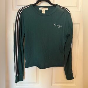 Youth in Revolt Green Women's Crew Sweater with black and white striped sleeve